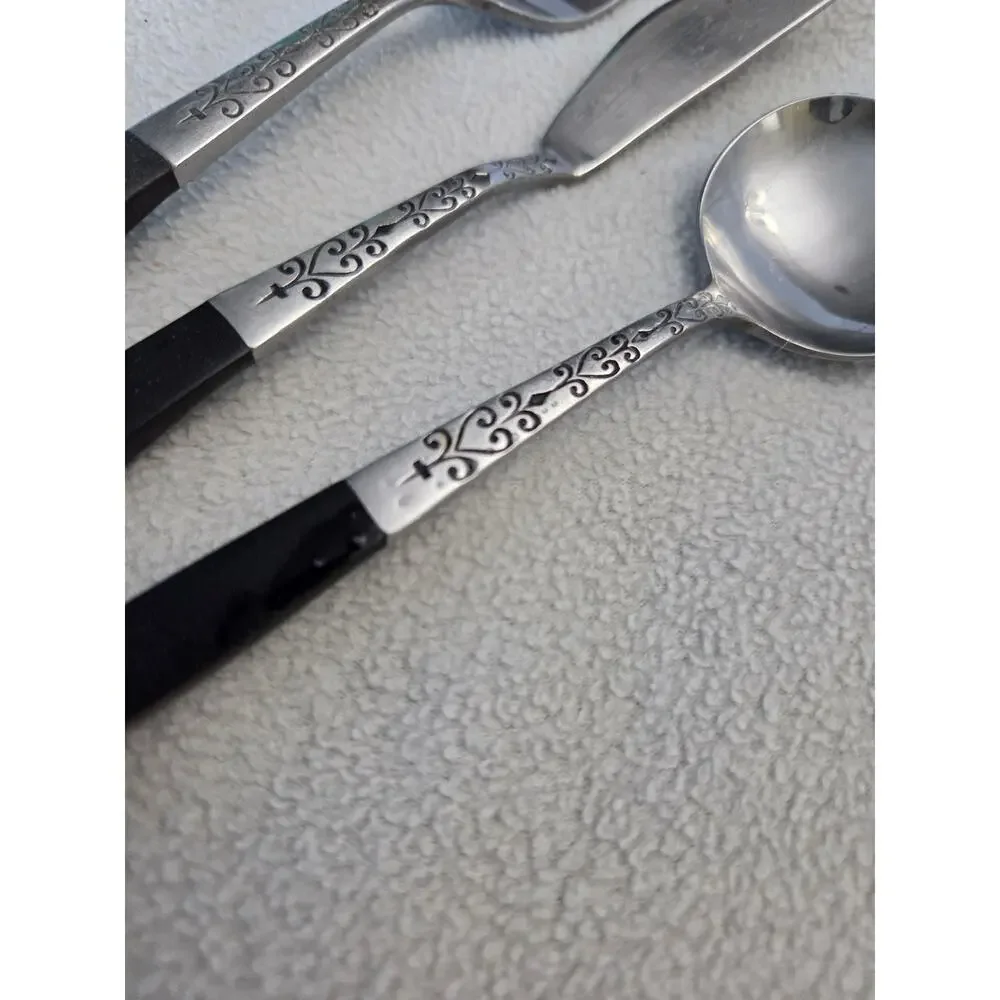 Lot 3 Vintage Interpur Japan Silverware Set Butter Knife Soup Spoon Swirl